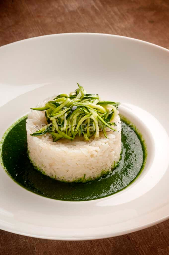 timballo di basmati con crema di spinaci