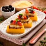 Sfiziosi crostini di polenta con merluzzo e pomodoro