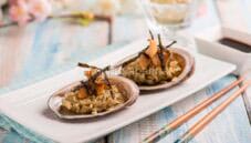 Piatto gourmet: Abalone con riso basmati e tè matcha
