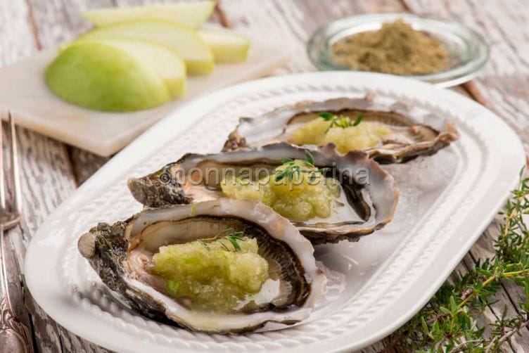ostriche con granita di mela