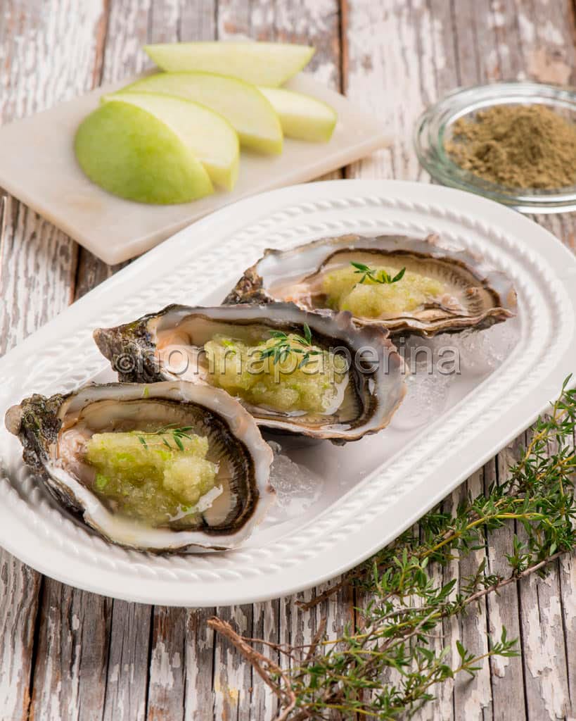 ostriche con granita di mela