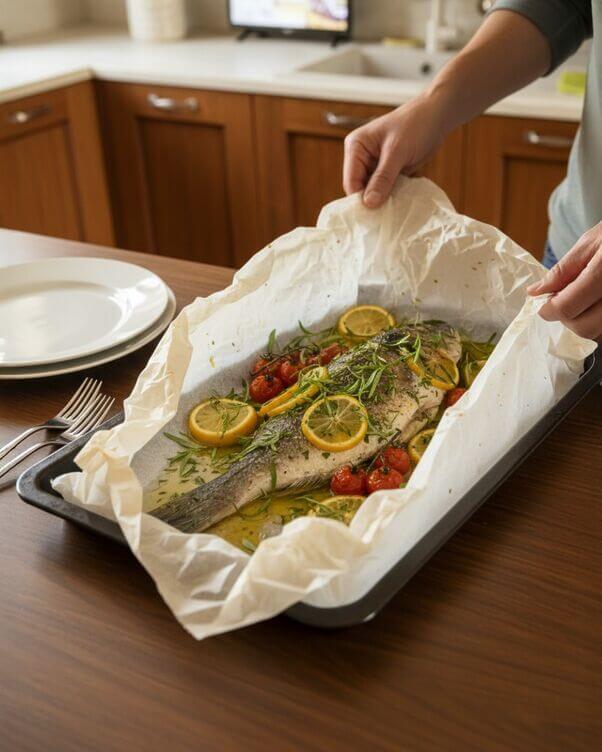 pesce al cartoccio con dragoncello