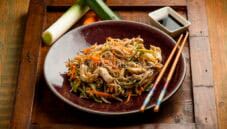 Dal Giappone spaghetti di soba con pollo e verdure
