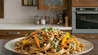 Tagliatelle di farro con verdure e pinoli