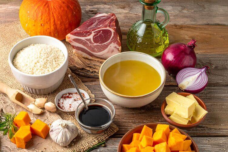 Ingredienti Risotto zucca, gorgonzola e speck