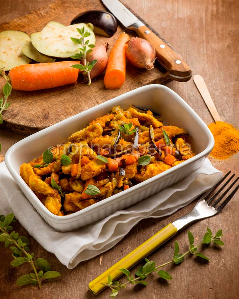 Straccetti di pollo alle melanzane Straccetti di pollo alle melanzane