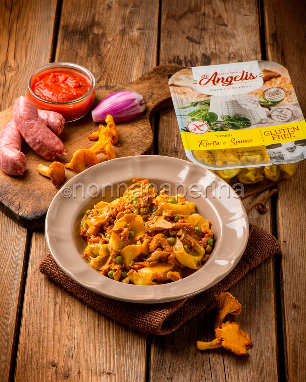 Tortelli di ricotta e spinaci alla boscaiola