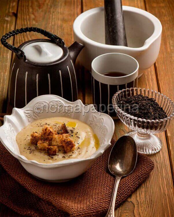 vellutata di patate al tè Lapsang Souchong