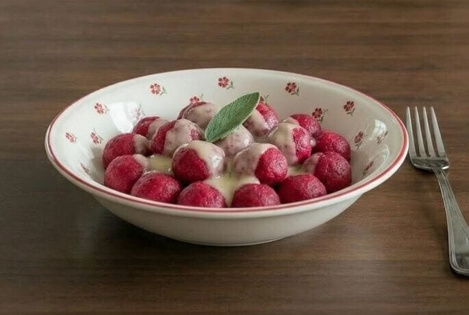 gnocchi di barbaietola in crema di formaggio