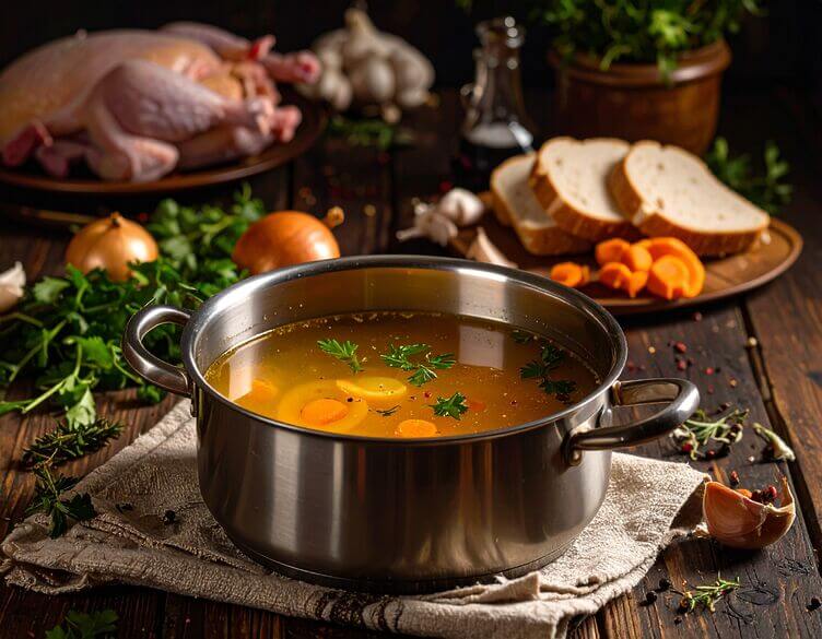 Brodo di tacchino per la preparazione della salsa gravy