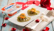 Ravioli a cuore con gamberi e pistacchi per S. Valentino