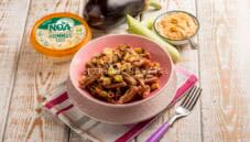 Caserecce con melanzane e hummus di ceci: primizie dell’orto