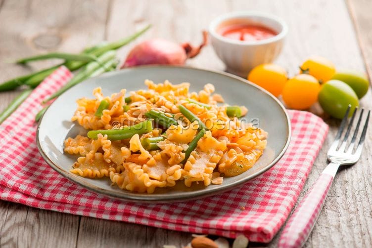 Mafalde con pomodorini e fagiolini, un primo leggero Mafalde con pomodorini e fagiolini