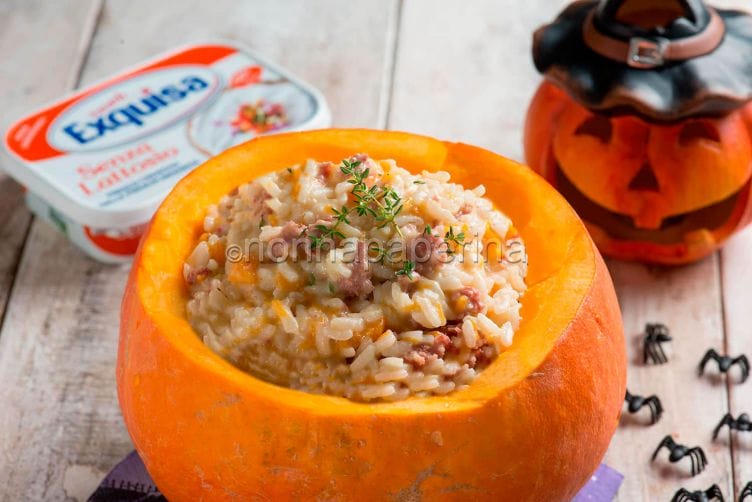 Risotto di Halloween con salsiccia, un primo da paura Risotto di Halloween con salsiccia