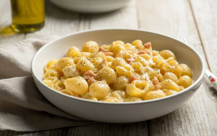 pasta e patate con provola e pancetta