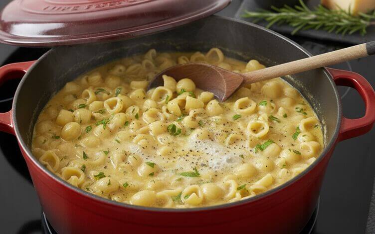 pasta e patate con provola e pancetta risottata