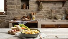 pasta e patate con provola e pancetta