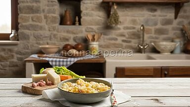 pasta e patate con provola e pancetta