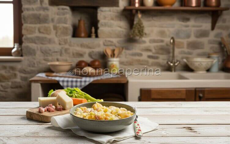 pasta e patate con provola e pancetta