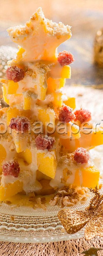 Alberelli di polenta con dadini di cotechino e fonduta Alberelli di polenta con dadini di cotechino e fonduta