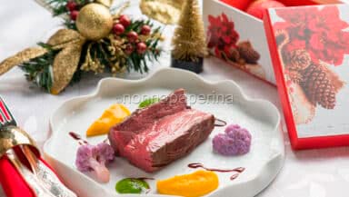 Controfiletto di bisonte con verdure