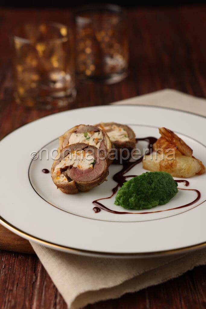 Piccione con verdure e cioccolato Piccione con verdure e cioccolato