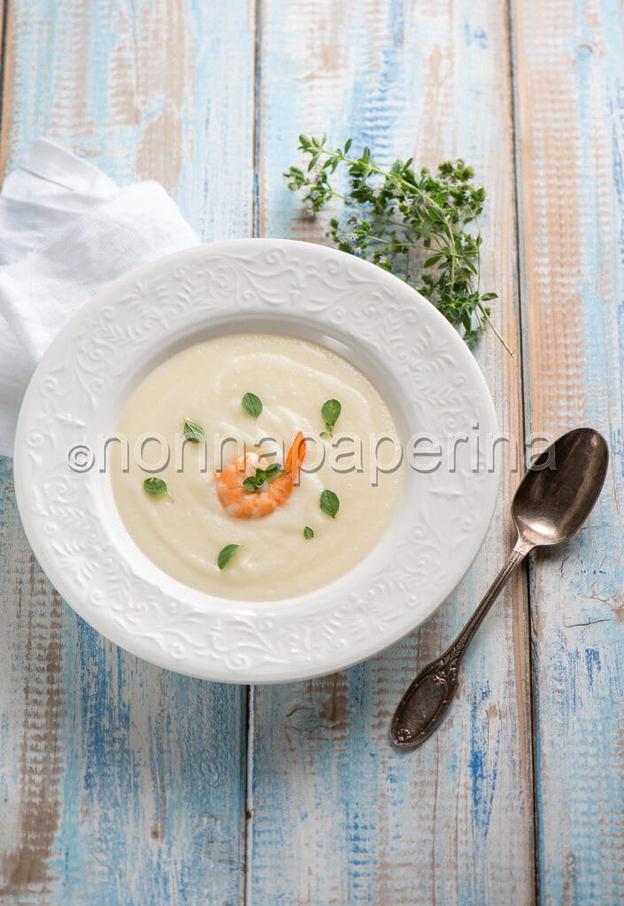 Vellutata di finocchi e gamberi