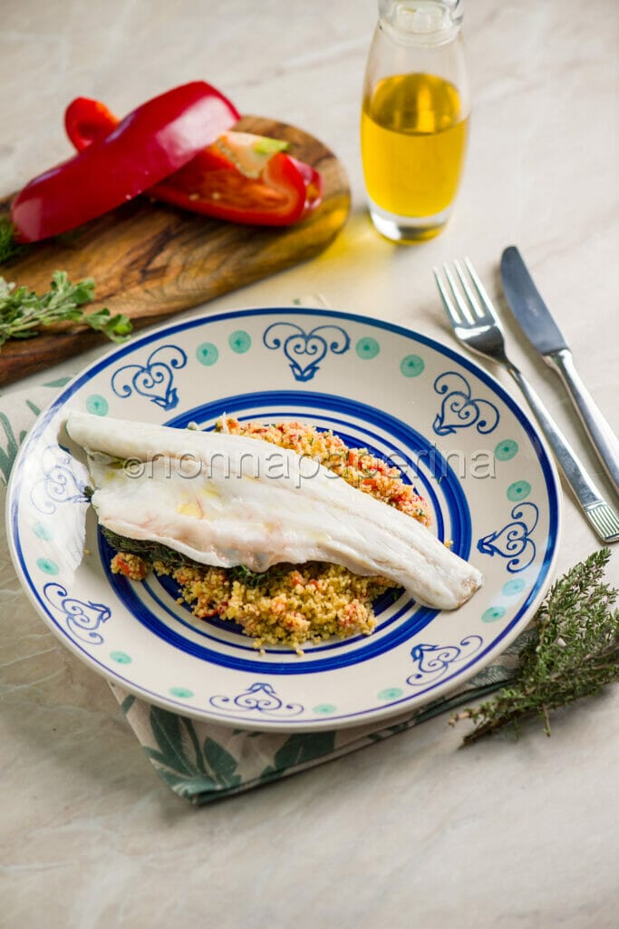 Cous cous con peperoni e branzino
