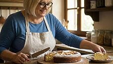 Tiziana Colombo mostra la sua torta di mele senza glutine , senza lattosio e senza nichel fatta in casa