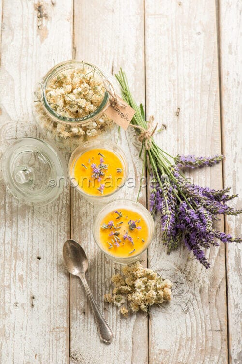 Panna cotta alla camomilla e lavanda Panna cotta alla camomilla e lavanda
