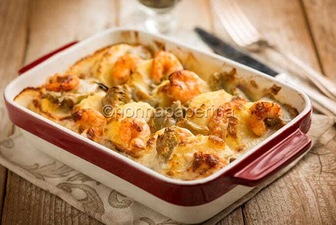 Gnocchi di semolino con mazzancolle