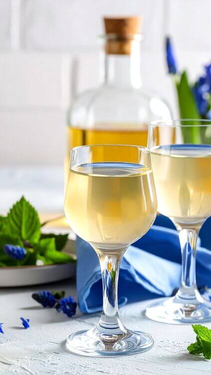 liquore di genziana con due bicchieri liquore di genziana