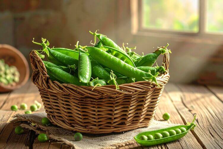 piselli freschi nel cesto piselli freschi nel cesto