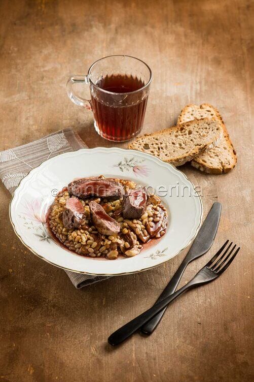 Orzo perlato con renna e funghi