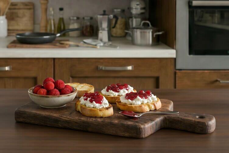 crostini con caprino e confettura di corbezzoli