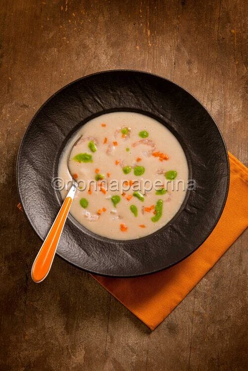 Crema di cannellini con gamberi