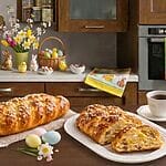 Braided sweet bread with raisins and candied fruit, an Easter dessert