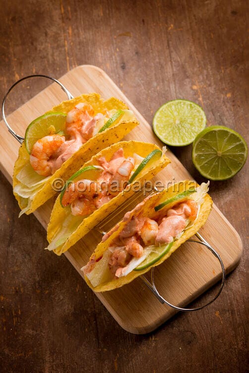 Tacos con gamberi marinati