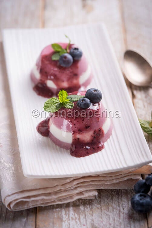 Budino con panna e mirtilli 