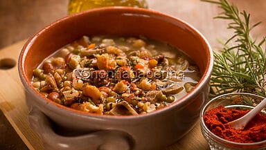 Zuppa di legumi con funghi e castagne