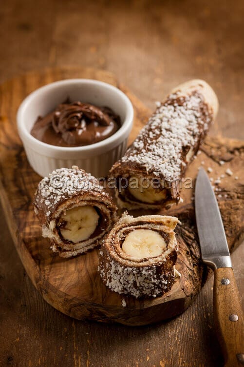 Rotolini di piadina con nutella e banana
