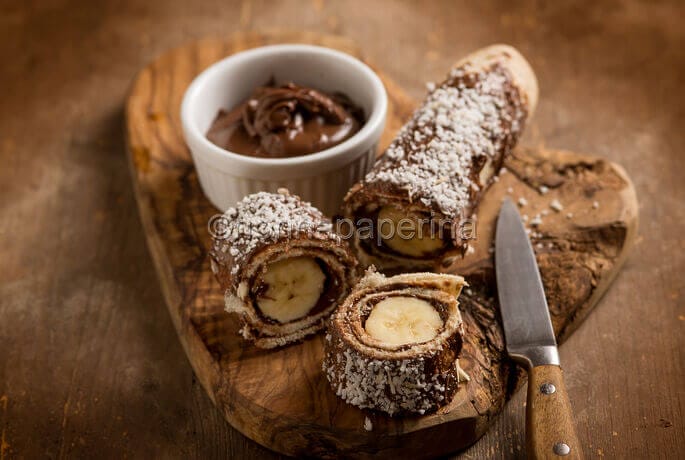Rotolini di piadina con nutella e banana