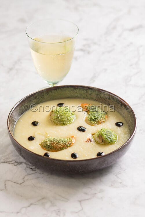 Crema di porri con capesante gratinate