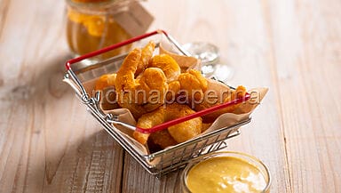Mazzancolle fritte in tempura con curcuma