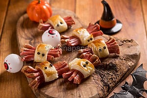 Ragnetti di Halloween con wurstel, un antipasto da paura