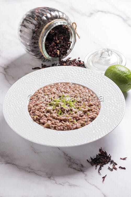 Risotto con ibisco e lime