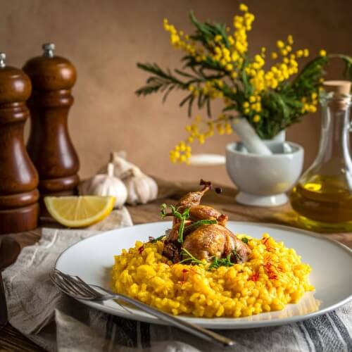 Risotto con quaglie e zafferano
