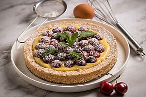 Crostata di ciliegie e crema pasticcera, un dolce originale Crostata di ciliegie e crema pasticcera, un dolce originale