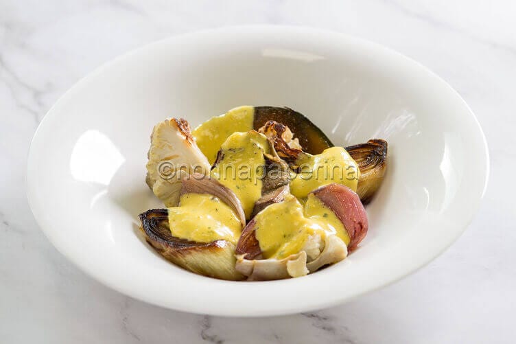 Verdure arrosto con zabaione alle erbe