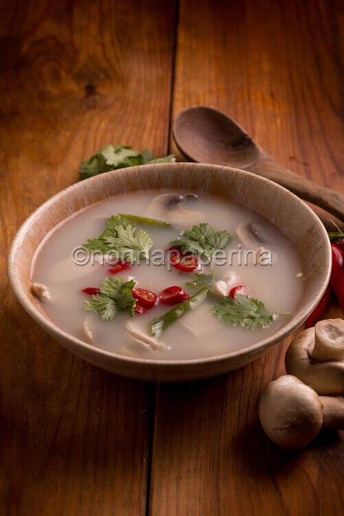 Zuppa thai tom kha gai nel piatto Zuppa thai tom kha gai